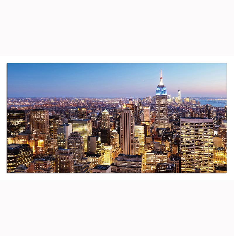 Skyline Over Manhattan Acrylic Print showcasing a vibrant city skyline on durable acrylic, perfect for modern wall decor.