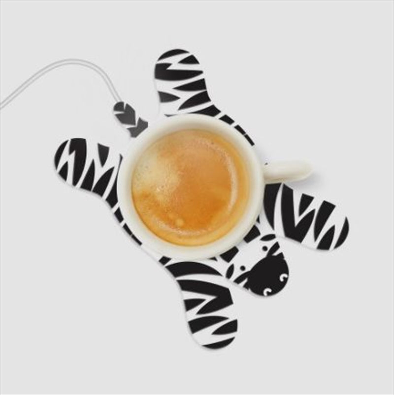 Sleepy Zebra USB Cup Warmer with a stylish zebra pattern, designed to keep beverages warm.