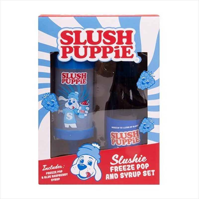 Slush Puppie Freeze Pop & Syrup Set with Blue Raspberry Syrup and Push Pop Maker.