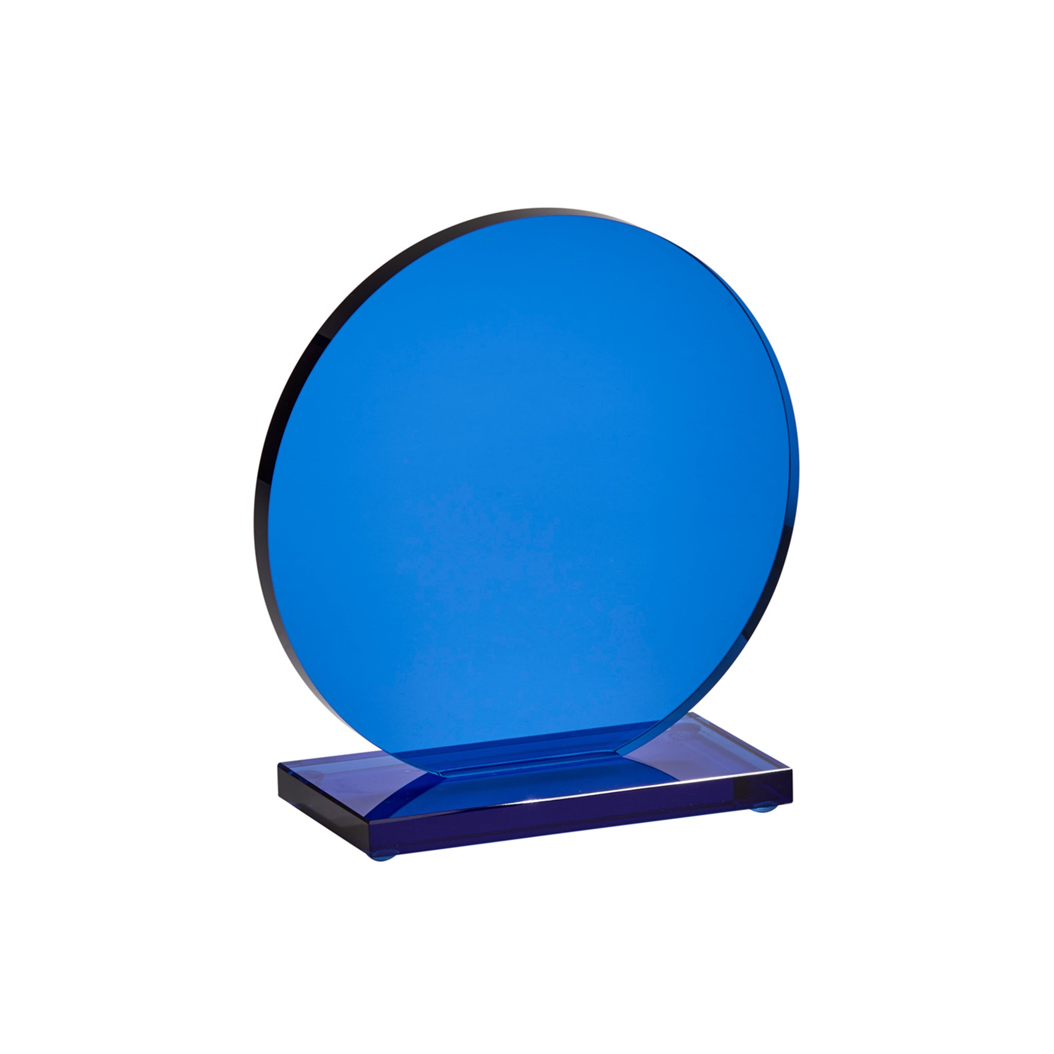 Small Cobalt Orb Trophy, 5 inches tall, showcasing a glossy cobalt blue finish, symbolizing achievement and elegance.