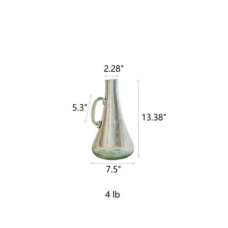 A 13-inch tall bubble glass kettle vase with a small opening, featuring a clear and light green color, perfect for floral arrangements.