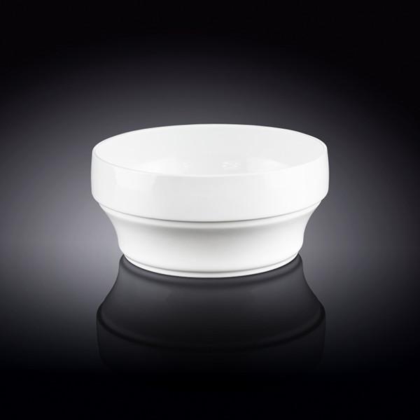 Small white bowl measuring 3.5 inches, perfect for soups and salads, made of durable porcelain.