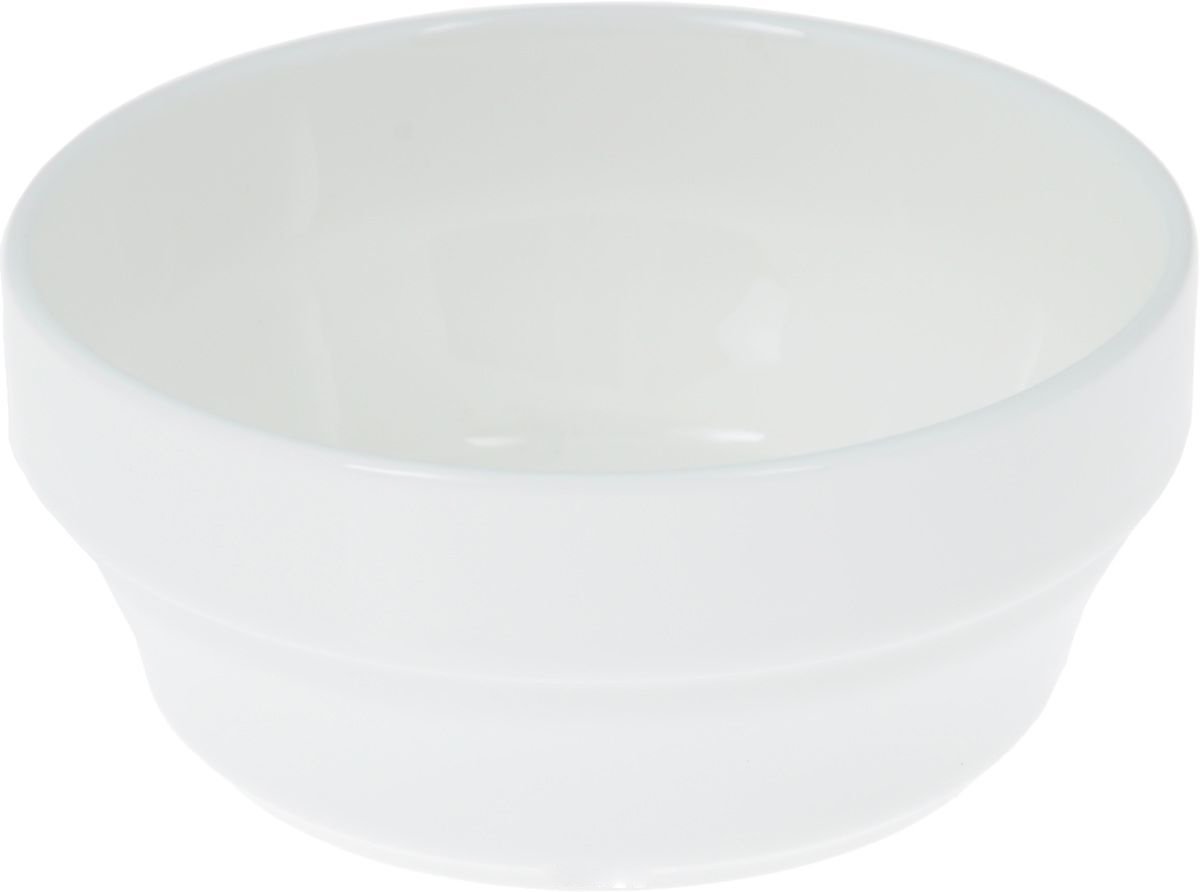 Small white bowl measuring 3.5 inches, perfect for soups and salads, made of durable porcelain.