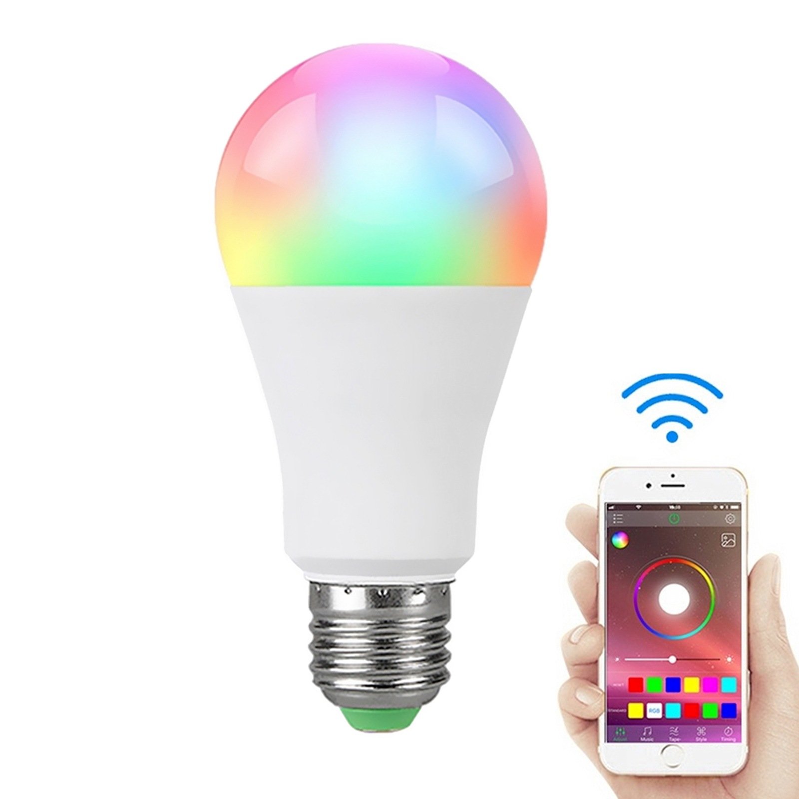 Smart Bulb E26/E27 15W with colorful LED light features and APP control, showcasing its vibrant colors and modern design.