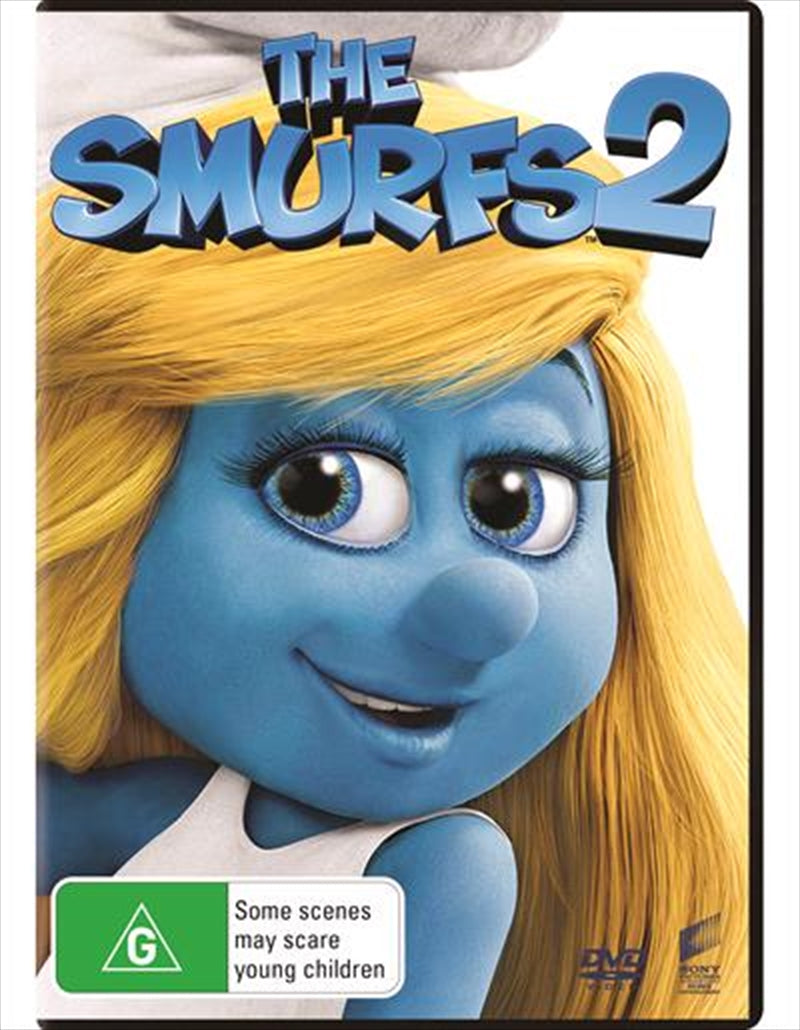 Smurfs 2 DVD cover featuring Smurfette, Gargamel, and the Naughties in a colorful animated design.