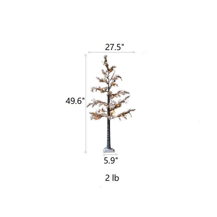 A beautifully decorated Snow Flocked Lighted Christmas Tree with red berry branches, standing 49.6 inches tall, showcasing a wintery aesthetic.