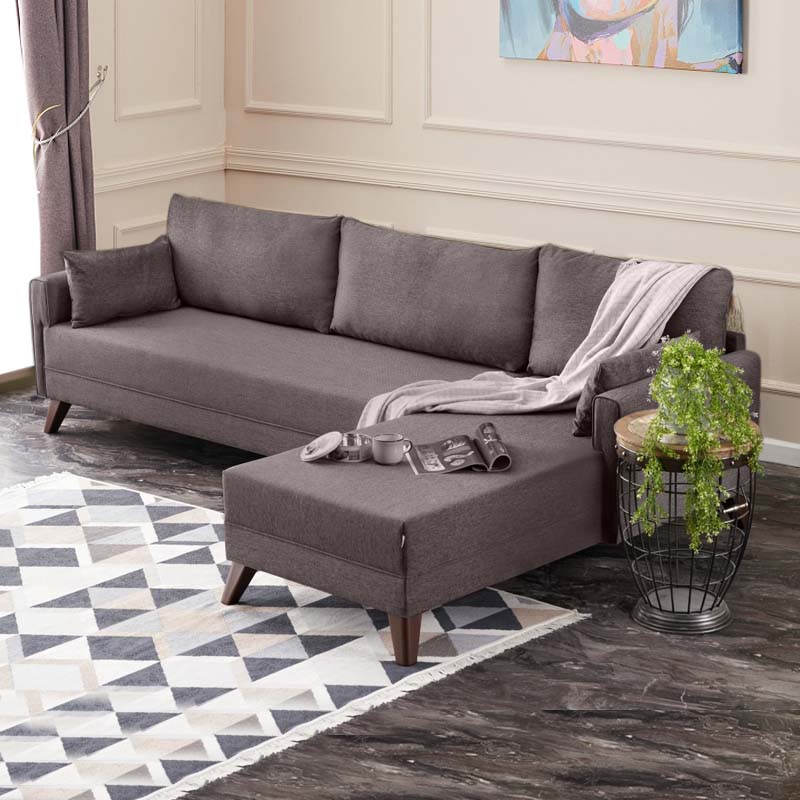 Brown MOLDAU right corner sofa with spacious seating and elegant design, perfect for living rooms.