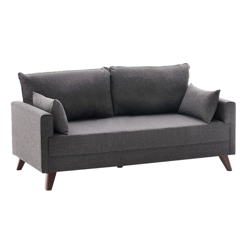 Sofa MOLDAU two-seater in anthracite fabric with walnut wood look legs, dimensions 177x81x85cm.