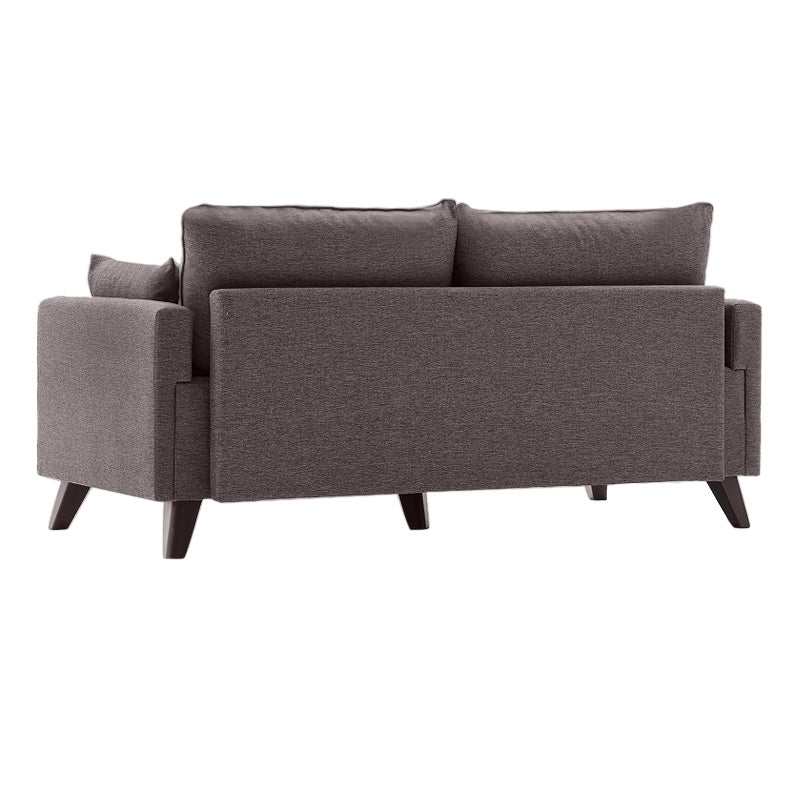 MOLDAU two-seater brown fabric sofa with walnut wood look legs, measuring 177x81x85cm.