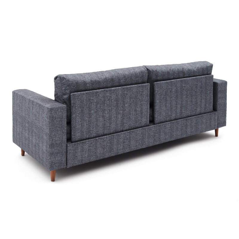 RIO three-seater sofa in anthracite fabric with walnut legs, showcasing its modern design and spacious seating.