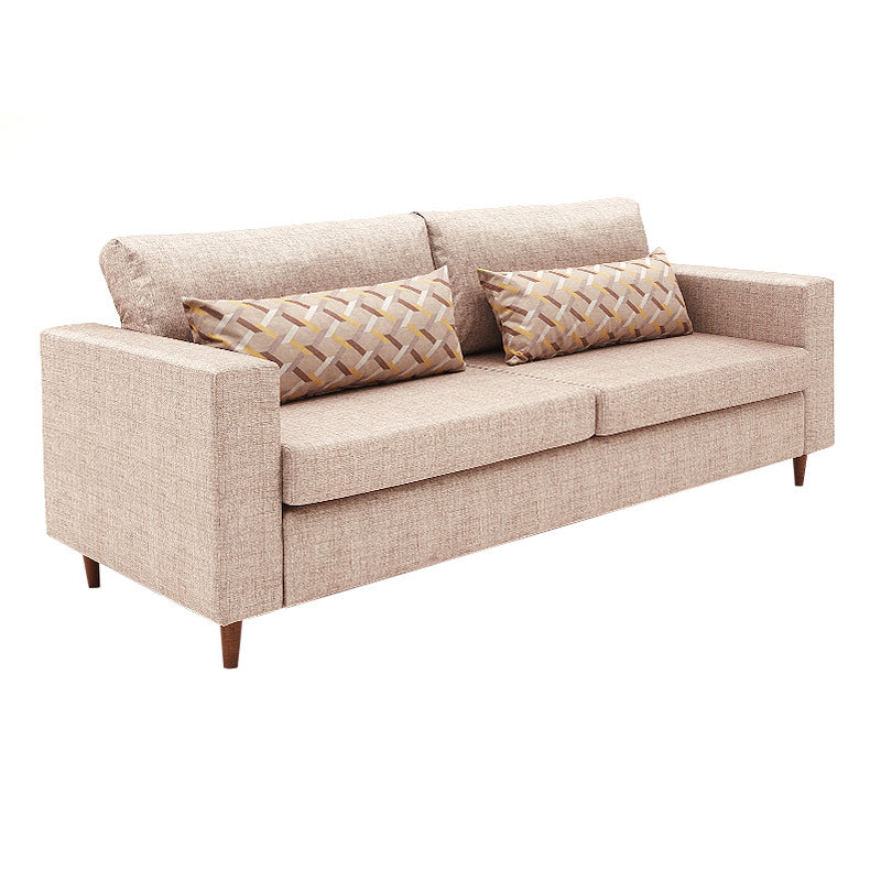 RIO Cream three-seater sofa featuring elegant design, durable fabric, and walnut wooden legs.