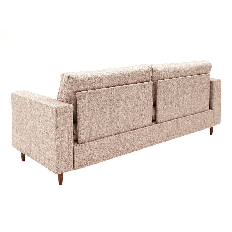 RIO Cream three-seater sofa featuring elegant design, durable fabric, and walnut wooden legs.