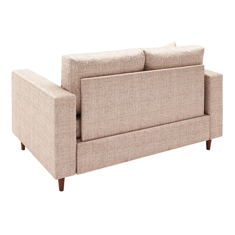 AUGUSTA Cream two-seater sofa featuring elegant fabric upholstery and walnut wooden legs.