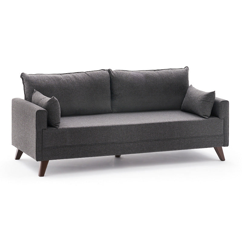 UTE three-seater sofa in anthracite color, featuring a modern design with durable fabric upholstery and walnut wood look legs.