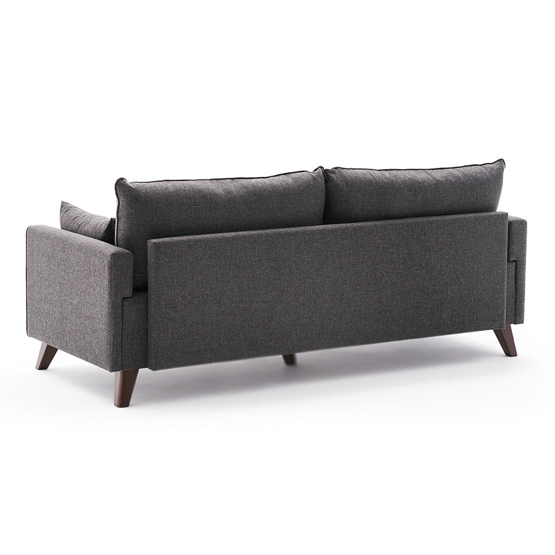 UTE three-seater sofa in anthracite color, featuring a modern design with durable fabric upholstery and walnut wood look legs.