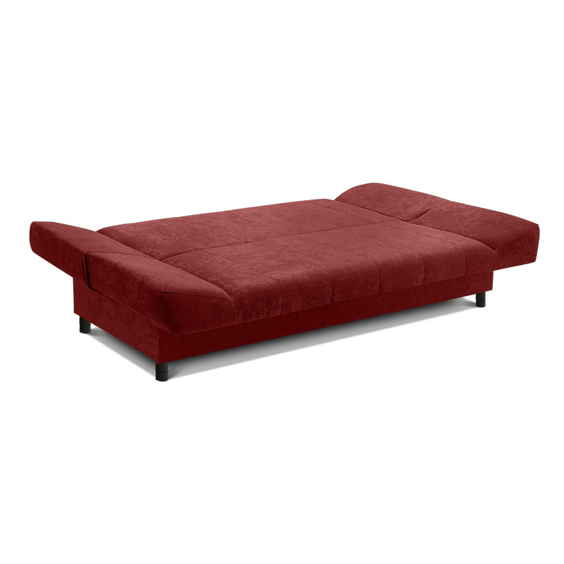 AMORE 3 Seater Sofa Bed in burgundy, showcasing its elegant design and spacious seating.