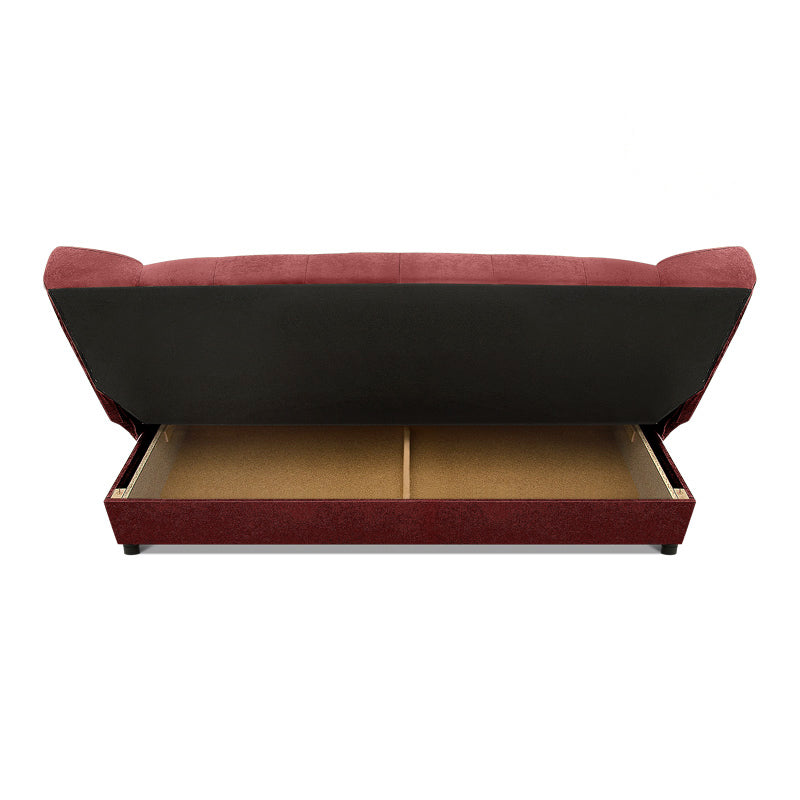 AMORE 3 Seater Sofa Bed in burgundy, showcasing its elegant design and spacious seating.