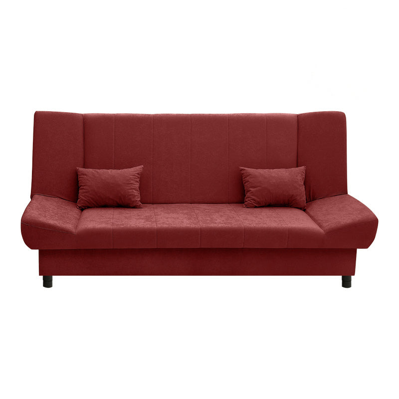 AMORE 3 Seater Sofa Bed in burgundy, showcasing its elegant design and spacious seating.