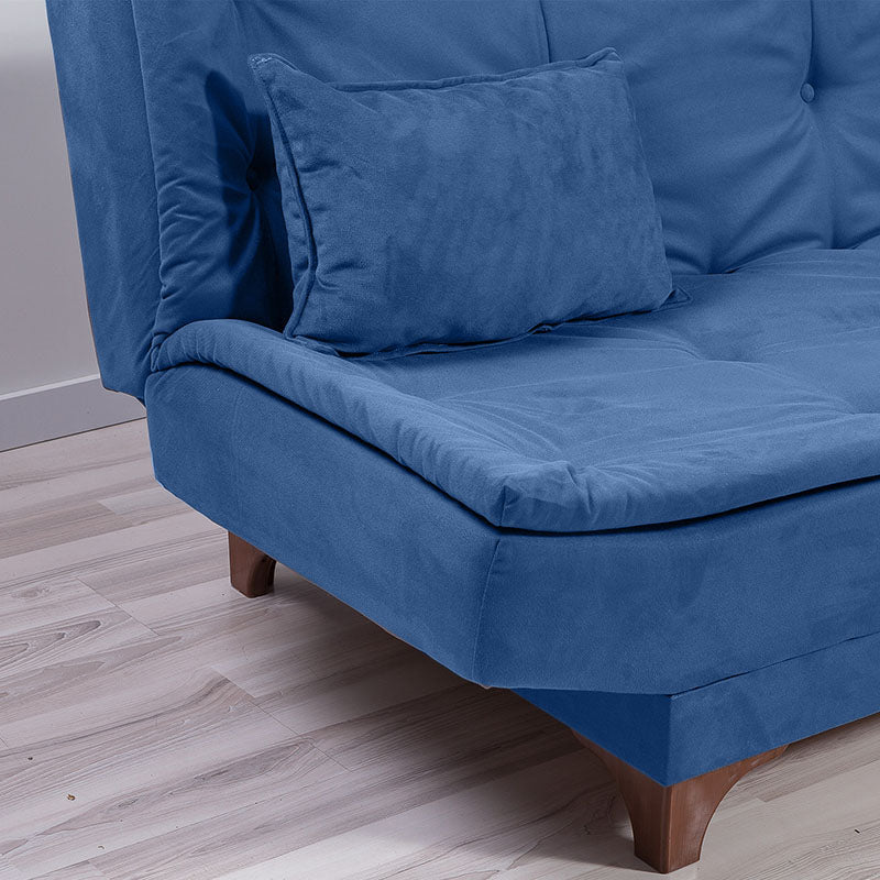 Sofa-Bed ANITA in dark blue fabric, showcasing its three-seater design and minimalistic style.