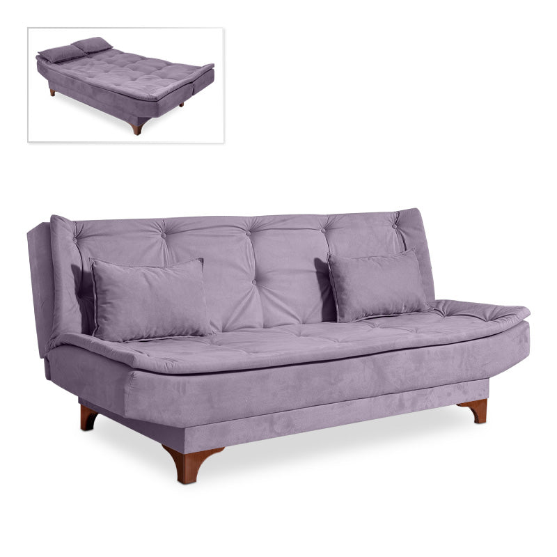 Sofa-Bed ANITA three-seater in grey fabric, showcasing its minimalist design and comfortable seating.