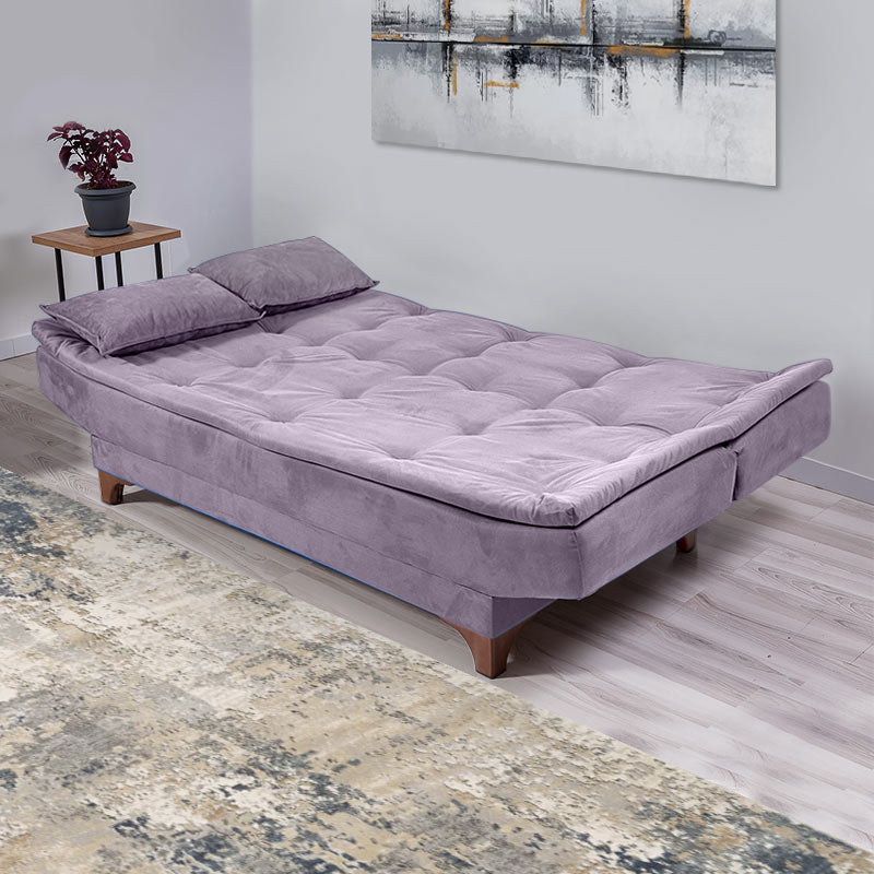 Sofa-Bed ANITA three-seater in grey fabric, showcasing its minimalist design and comfortable seating.