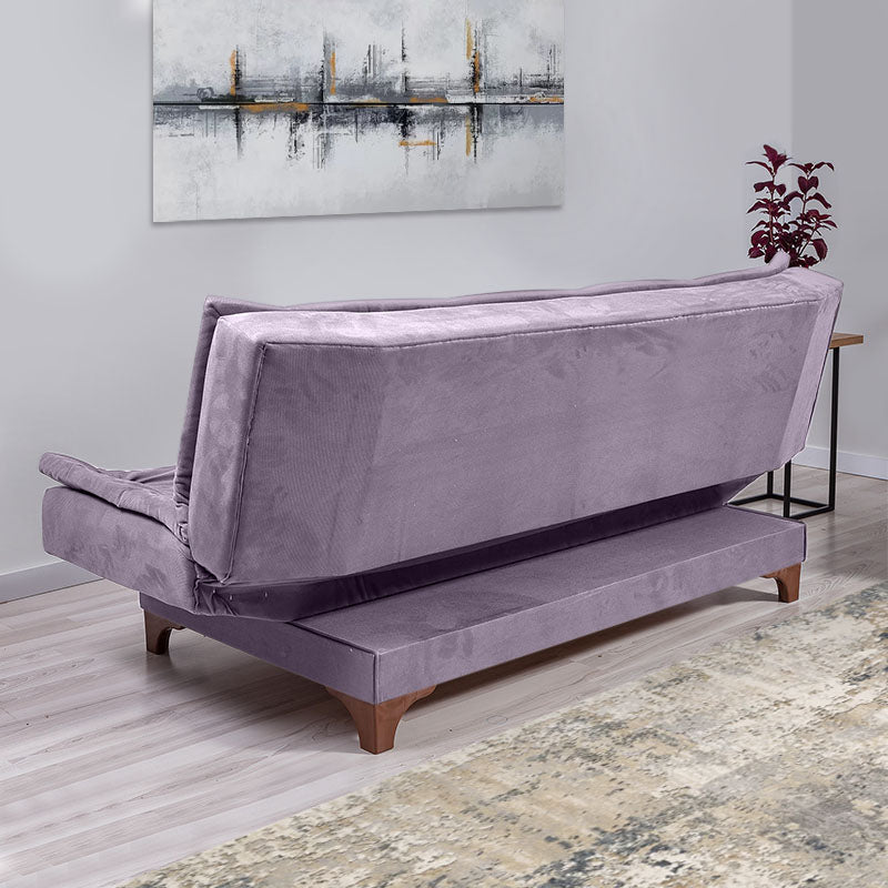 Sofa-Bed ANITA three-seater in grey fabric, showcasing its minimalist design and comfortable seating.