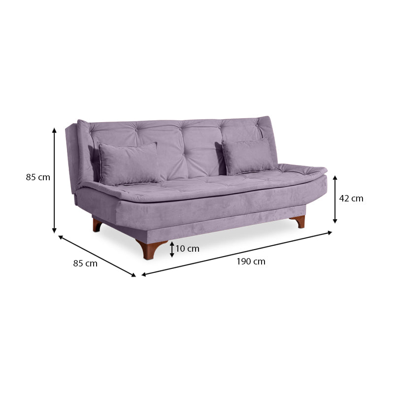 Sofa-Bed ANITA three-seater in grey fabric, showcasing its minimalist design and comfortable seating.