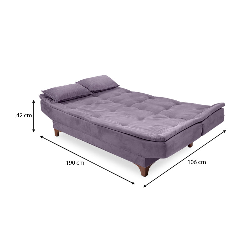 Sofa-Bed ANITA three-seater in grey fabric, showcasing its minimalist design and comfortable seating.