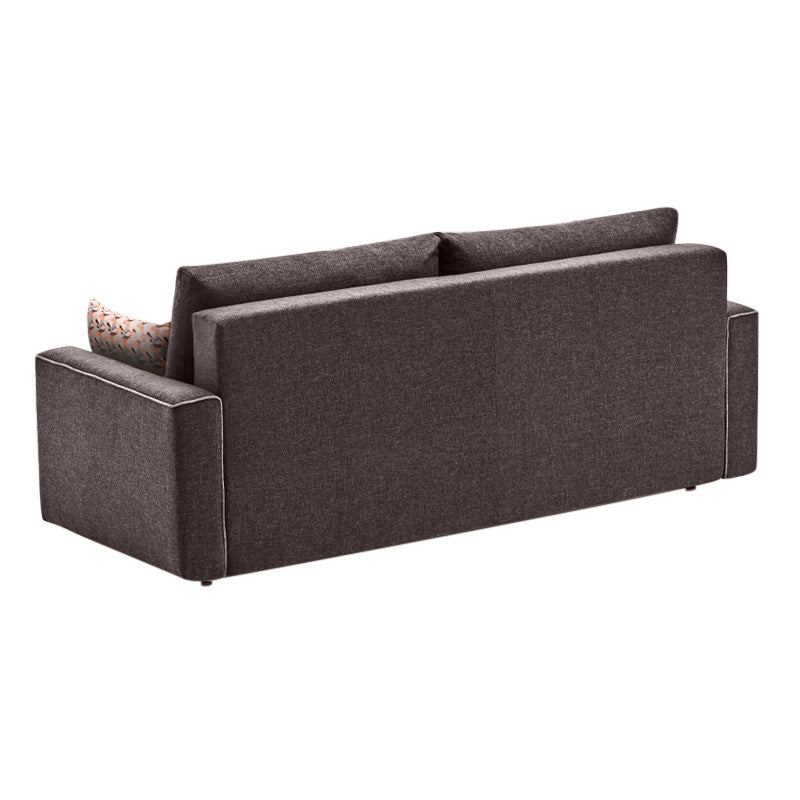 LANA three-seater sofa bed in brown fabric, showcasing its elegant design and spacious seating.