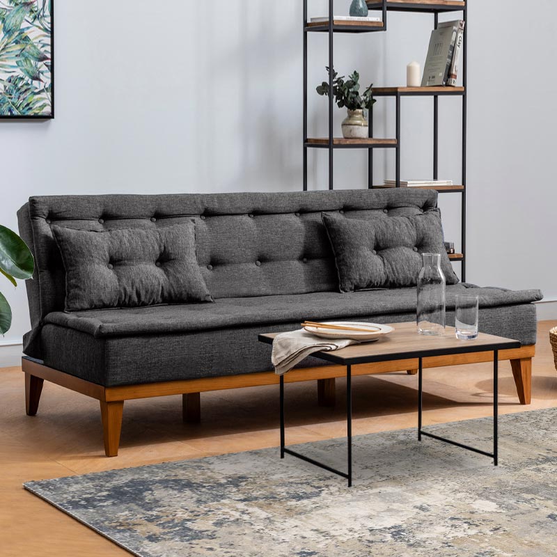 Sofa-Bed LONDON 3 seater in anthracite fabric, showcasing its sleek design and comfortable seating.