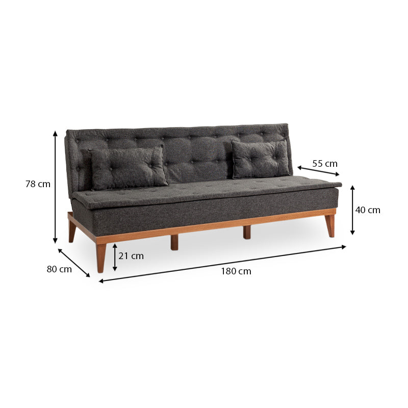 Sofa-Bed LONDON 3 seater in anthracite fabric, showcasing its sleek design and comfortable seating.