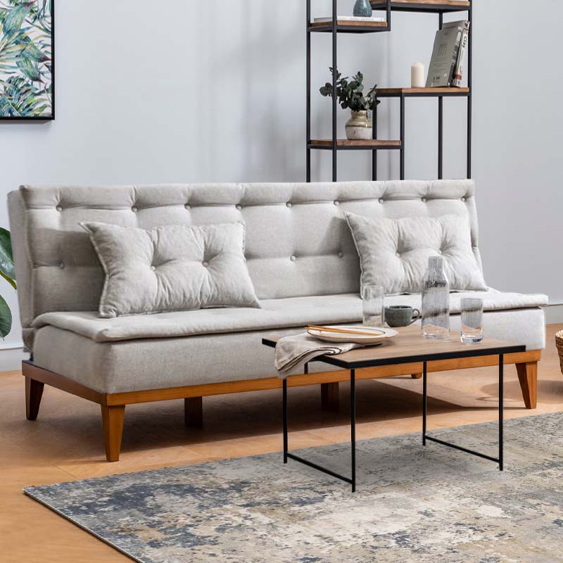 Sofa-Bed LONDON 3-seater in cream fabric, showcasing its elegant design and comfortable seating.