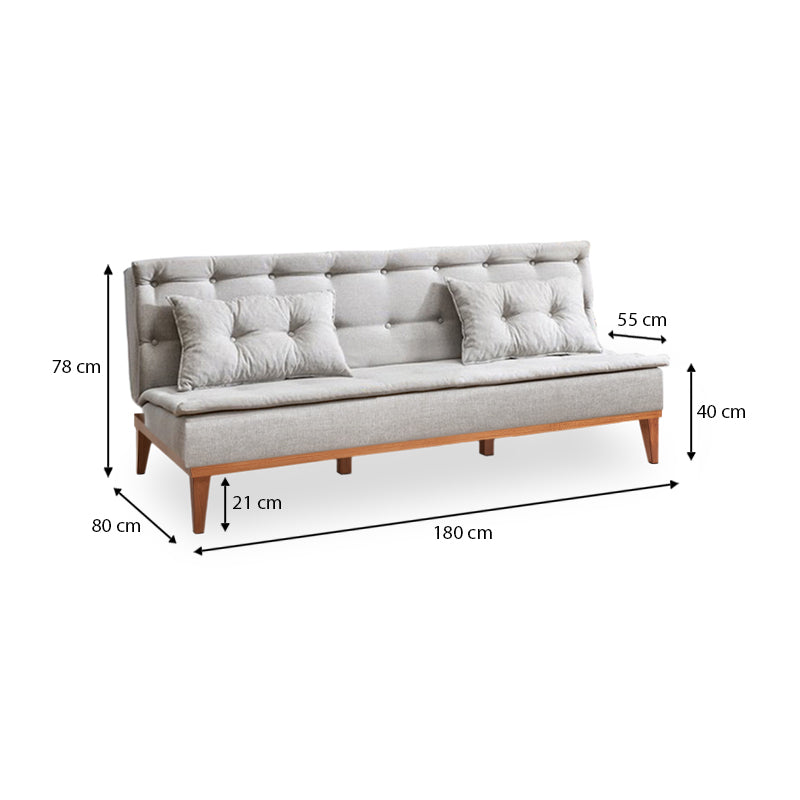 Sofa-Bed LONDON 3-seater in cream fabric, showcasing its elegant design and comfortable seating.