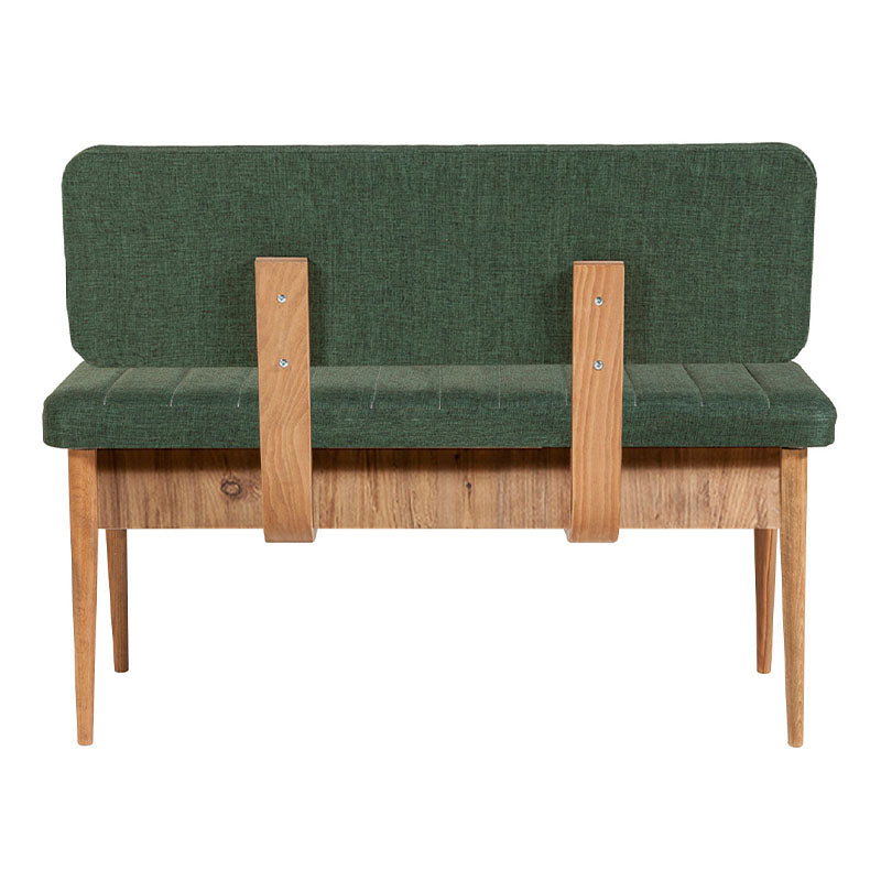 SOFIA 2-seater sofa in green with velvet upholstery and wooden legs, showcasing its minimalist design and storage space.