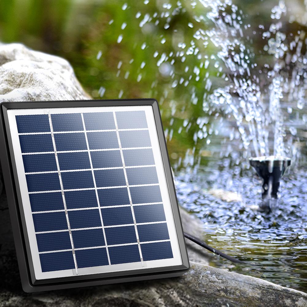 Solar Powered Pond Pump Submersible Fountain with solar panel and water pump, designed for outdoor garden use.