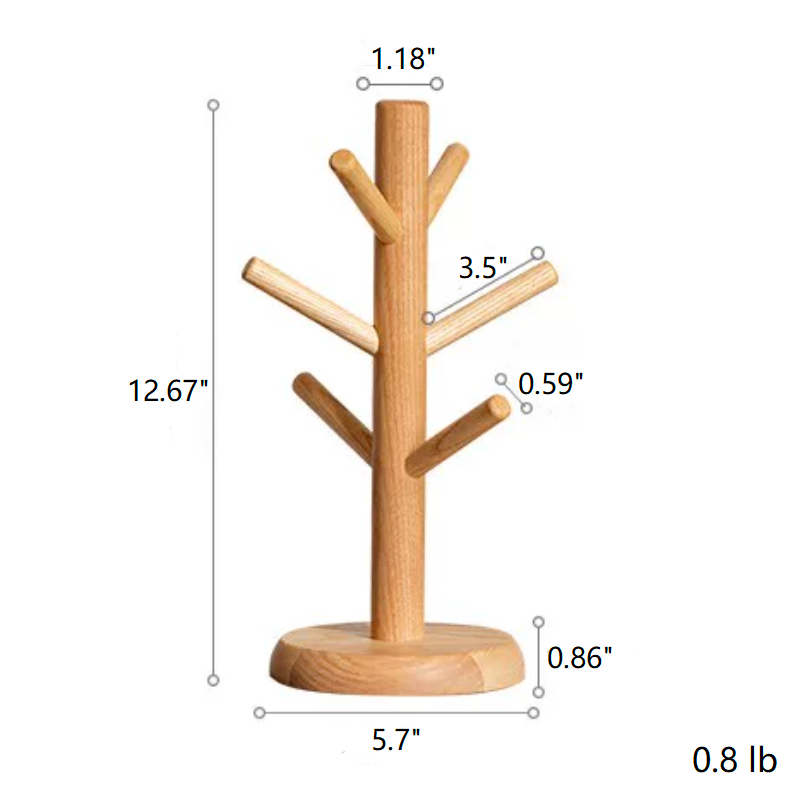 Handcrafted Solid Wood Cup Holder made from FAS Grade White Ash in khaki natural color, showcasing its unique design and dimensions.