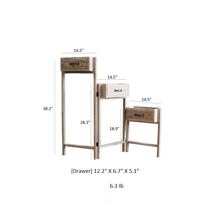 Solid wood decorative plant stand with drawer, showcasing a natural tan finish and sturdy design, perfect for indoor plants.