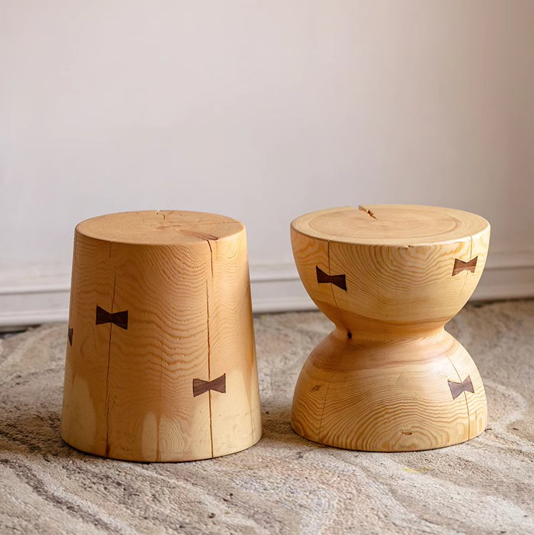 Solid Wood Natural End Table made from pine and walnut, showcasing unique wood grain and natural color.