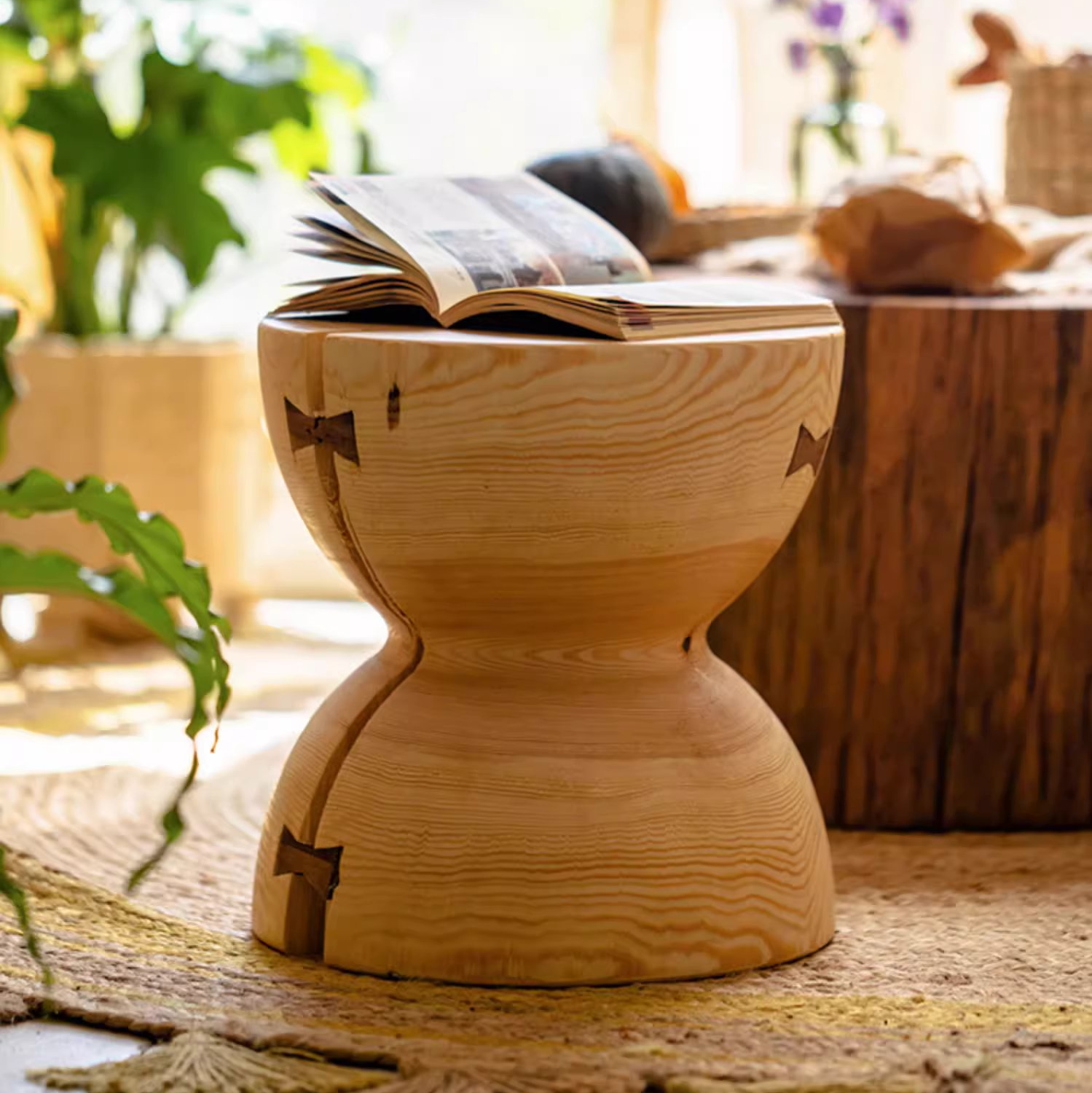 Solid Wood Natural End Table made from pine and walnut, showcasing unique wood grain and natural color.