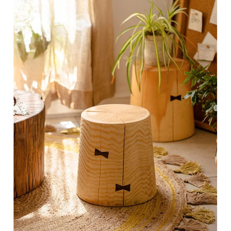 Solid Wood Natural End Table made from pine and walnut, showcasing unique wood grain and natural color.