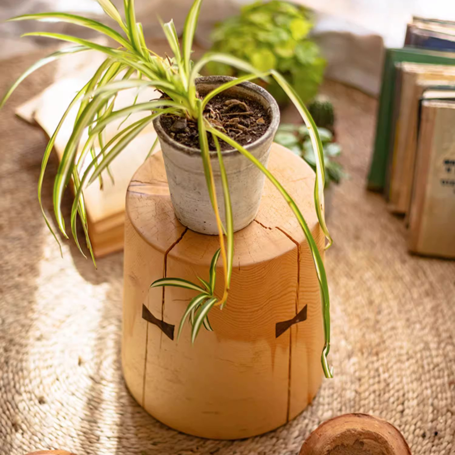 Solid Wood Natural End Table made from pine and walnut, showcasing unique wood grain and natural color.