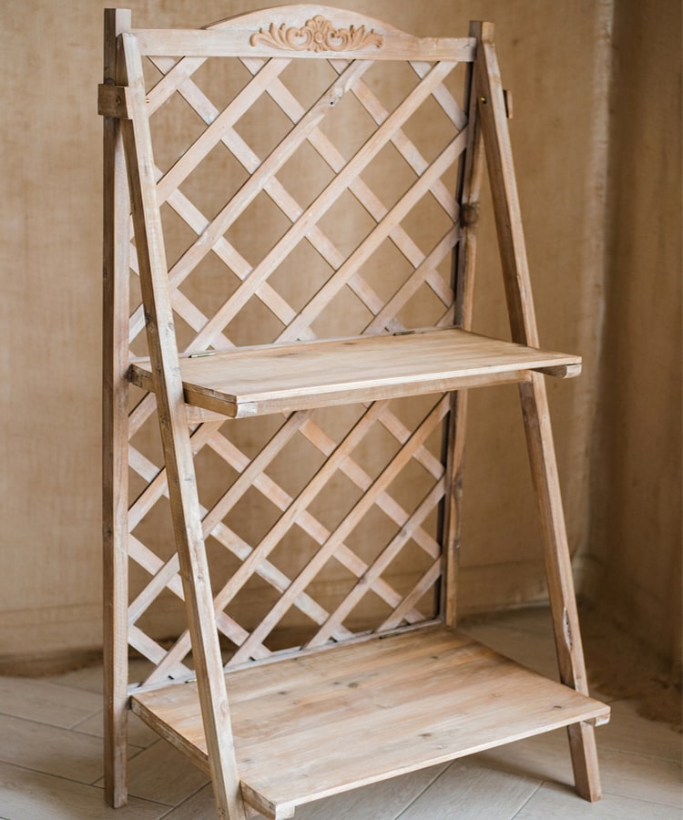 Solid Wood Two Tier Plant Stand Book Shelf in light brown, showcasing plants and books elegantly on two levels.