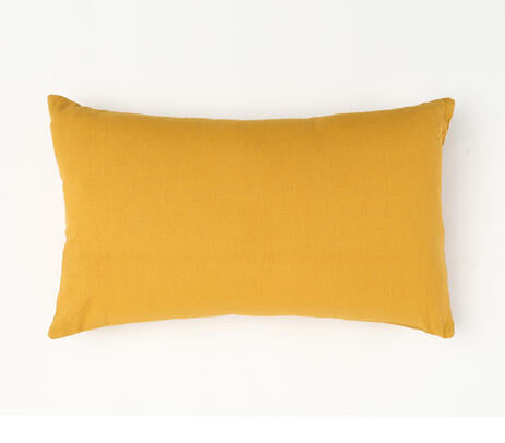 Solid yellow cotton cushion cover with concealed zip closure, showcasing a minimalist design, perfect for indoor and outdoor decor.