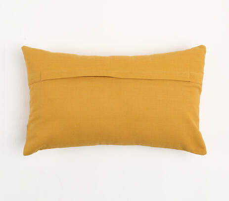 Solid yellow cotton cushion cover with concealed zip closure, showcasing a minimalist design, perfect for indoor and outdoor decor.