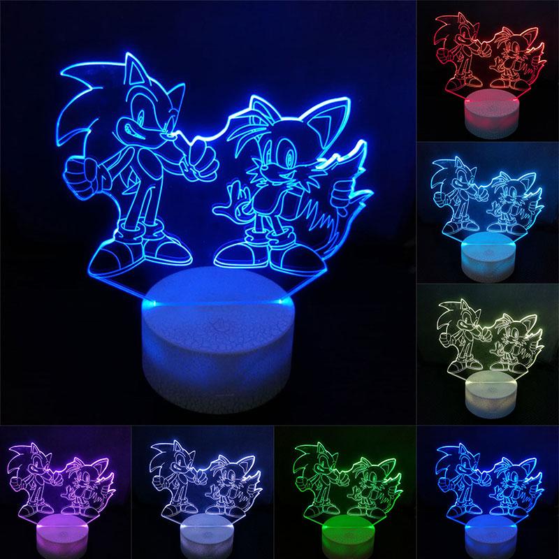 Sonic Action Figure 3D Table Lamp with LED color-changing feature, showcasing Sonic the Hedgehog design.