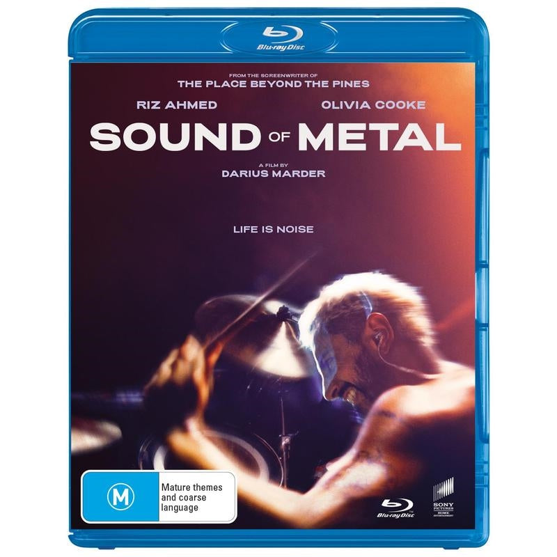 Sound Of Metal Blu-ray cover featuring a heavy-metal drummer in a dramatic pose.