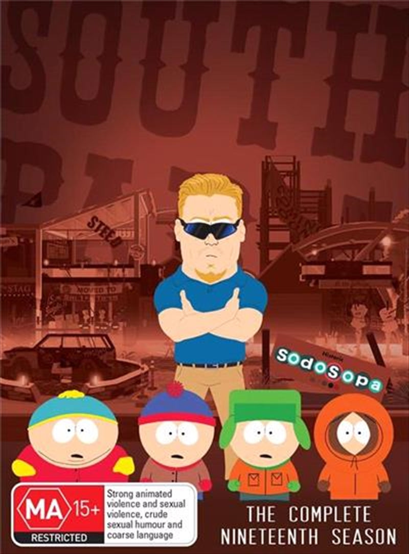 South Park - Season 19 DVD cover featuring the four main characters in a colorful, humorous design.