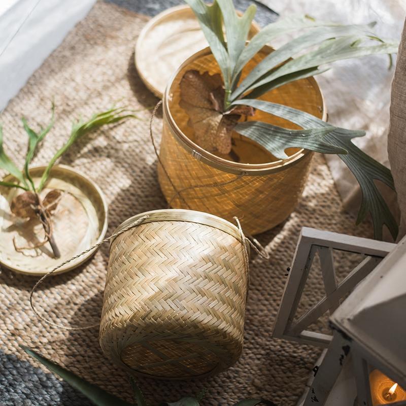 Southeast Asia Round Bamboo Tea Box Jar in natural bamboo color, showcasing its elegant round design and two size options.