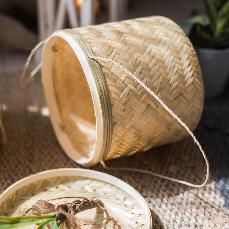 Southeast Asia Round Bamboo Tea Box Jar in natural bamboo color, showcasing its elegant round design and two size options.