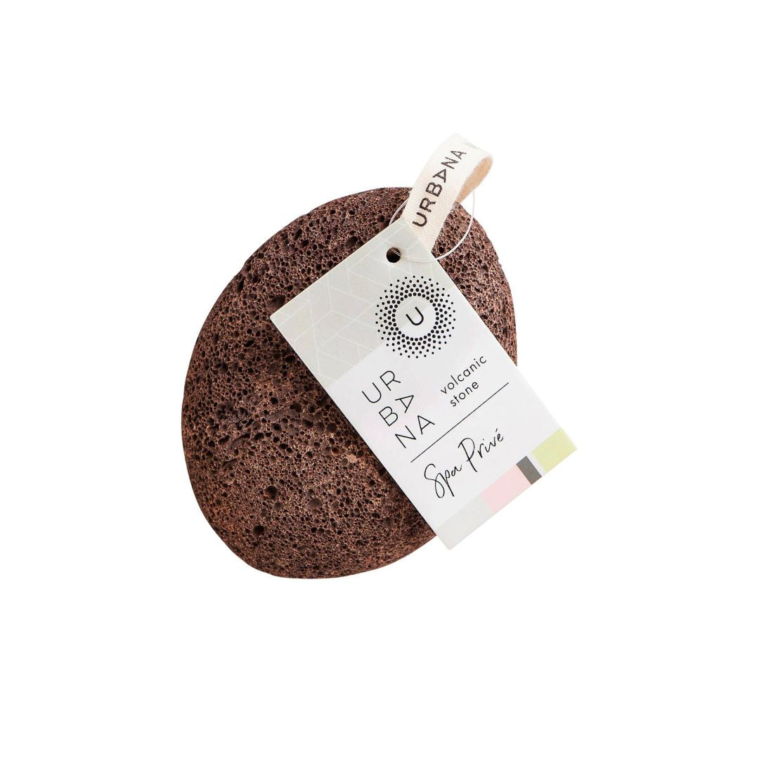 Spa Privé Volcanic Pumice Stone for foot exfoliation, showcasing its natural texture and unique volcanic origin.